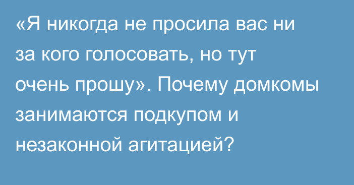 «Я никогда не просила вас ни за кого голосовать, но тут очень прошу». Почему домкомы занимаются подкупом и незаконной агитацией?