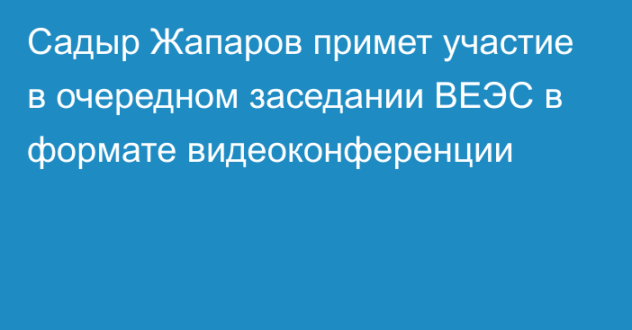 Садыр Жапаров примет участие в очередном заседании ВЕЭС в формате видеоконференции