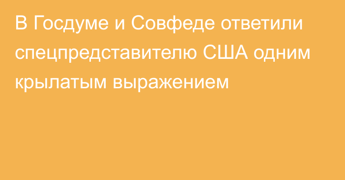 В Госдуме и Совфеде ответили спецпредставителю США одним крылатым выражением