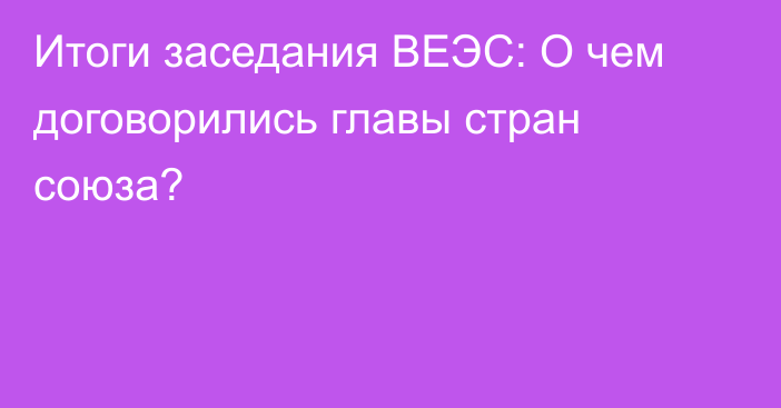 Итоги заседания ВЕЭС: О чем договорились главы стран союза?