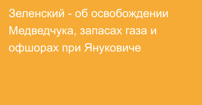 Зеленский - об освобождении Медведчука, запасах газа и офшорах при Януковиче