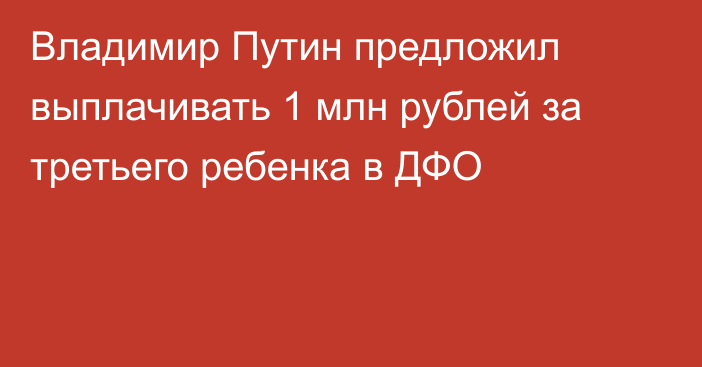 Владимир Путин предложил выплачивать 1 млн рублей за третьего ребенка в ДФО