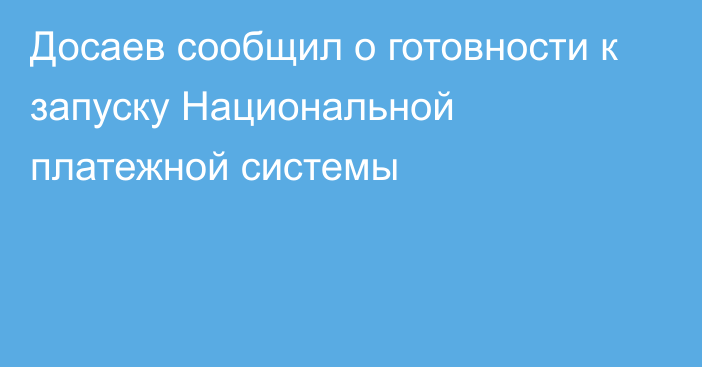 Досаев сообщил о готовности к запуску Национальной платежной системы