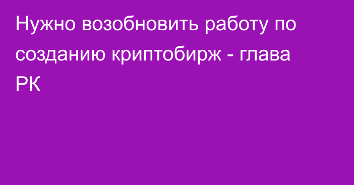 Нужно возобновить работу по созданию криптобирж - глава РК