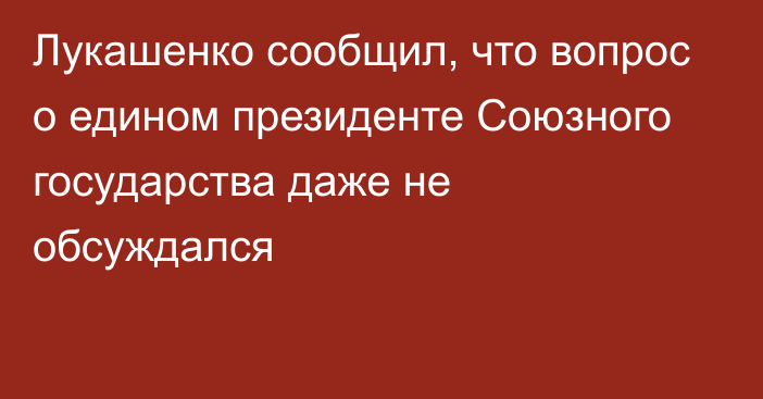 Лукашенко сообщил, что вопрос о едином президенте Союзного государства даже не обсуждался