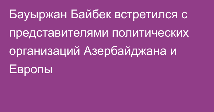 Бауыржан Байбек встретился с представителями политических организаций Азербайджана и Европы