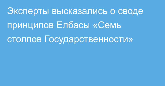 Эксперты высказались о своде принципов Елбасы «Семь столпов Государственности»