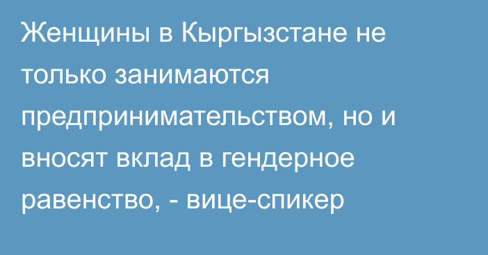 Женщины в Кыргызстане не только занимаются предпринимательством, но и вносят вклад в гендерное равенство, - вице-спикер