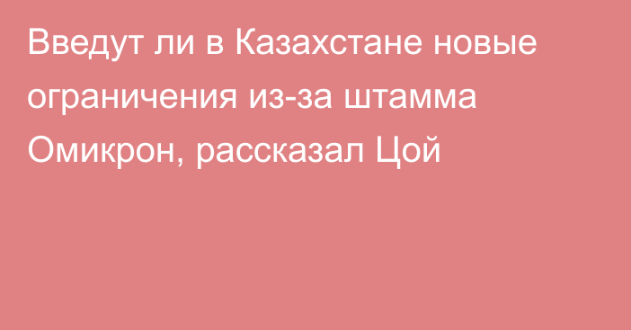 Введут ли в Казахстане новые ограничения из-за штамма Омикрон, рассказал Цой