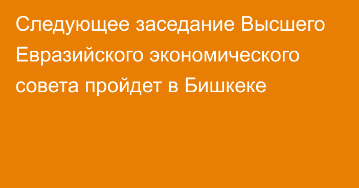 Следующее заседание Высшего Евразийского экономического совета пройдет в Бишкеке