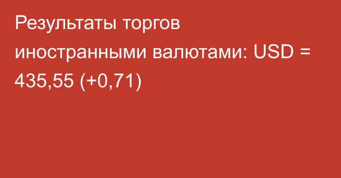 Результаты торгов иностранными валютами: USD = 435,55 (+0,71)