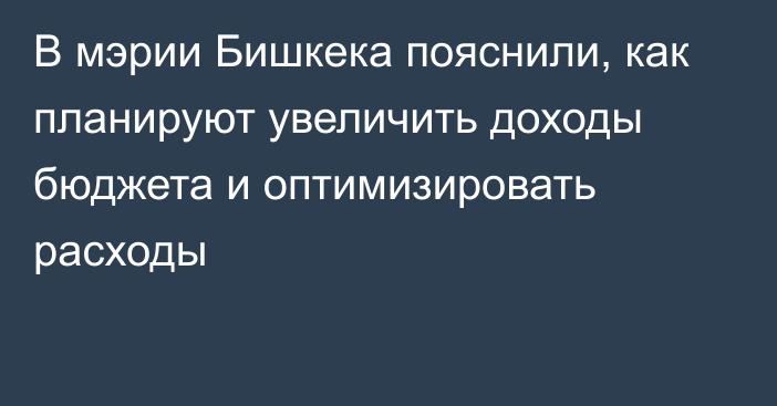 В мэрии Бишкека пояснили, как планируют увеличить доходы бюджета и оптимизировать расходы