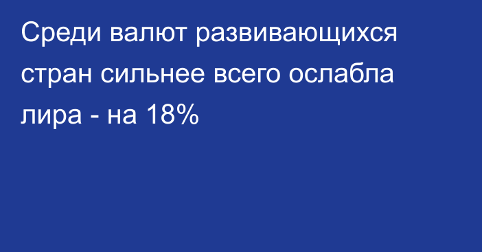 Среди валют развивающихся стран сильнее всего ослабла лира - на 18%