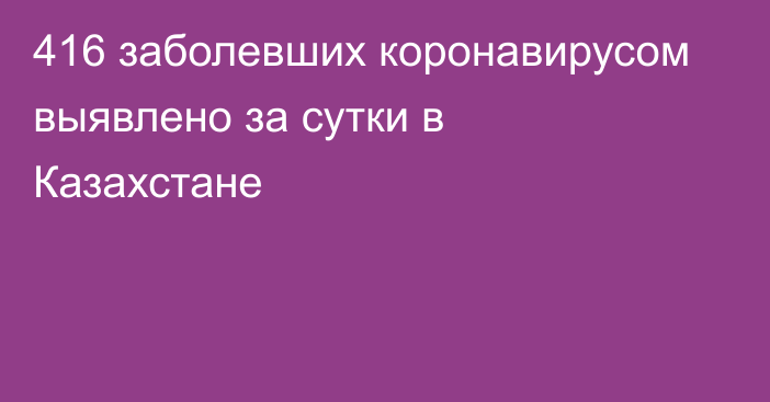 416 заболевших коронавирусом выявлено за сутки в Казахстане