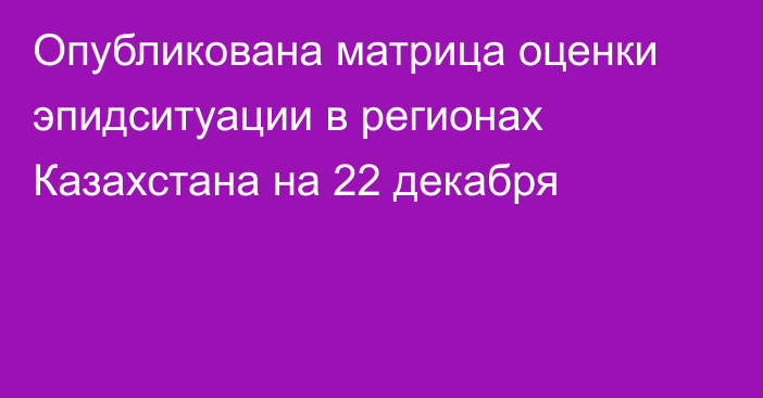 Опубликована матрица оценки эпидситуации в регионах Казахстана на 22 декабря