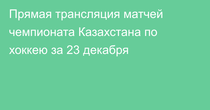 Прямая трансляция матчей чемпионата Казахстана по хоккею за 23 декабря