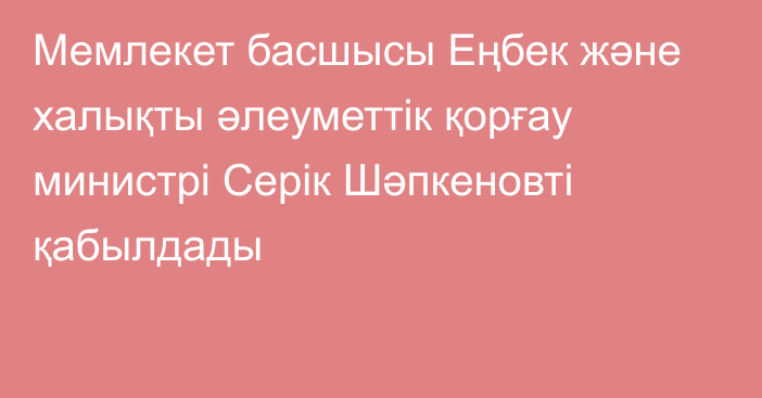 Мемлекет басшысы Еңбек және халықты әлеуметтік қорғау министрі Серік Шәпкеновті қабылдады