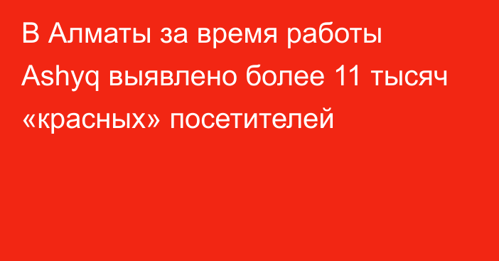 В Алматы за время работы Ashyq  выявлено более 11 тысяч «красных»   посетителей