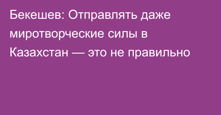 Бекешев: Отправлять даже миротворческие силы в Казахстан — это не правильно