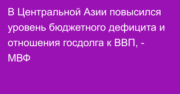 В Центральной Азии повысился уровень бюджетного дефицита и отношения госдолга к ВВП, - МВФ