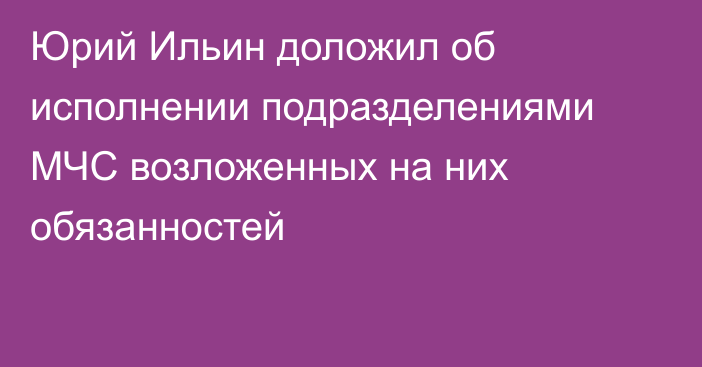 Юрий Ильин доложил об исполнении подразделениями МЧС возложенных на них обязанностей