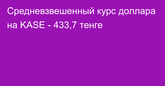 Средневзвешенный курс доллара на KASE - 433,7 тенге