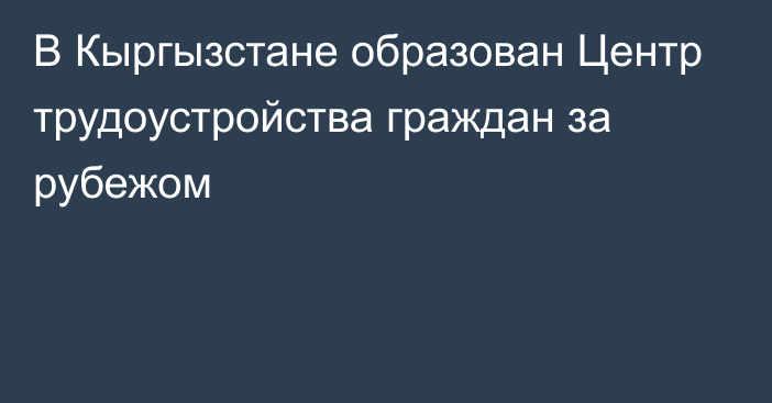 В Кыргызстане образован Центр трудоустройства граждан за рубежом