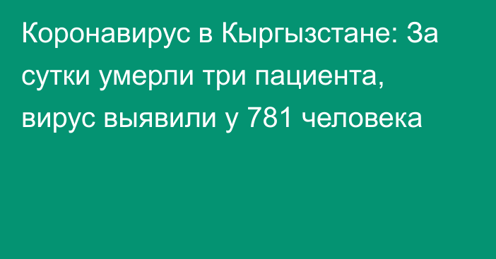 Коронавирус в Кыргызстане: За сутки умерли три пациента, вирус выявили у 781 человека