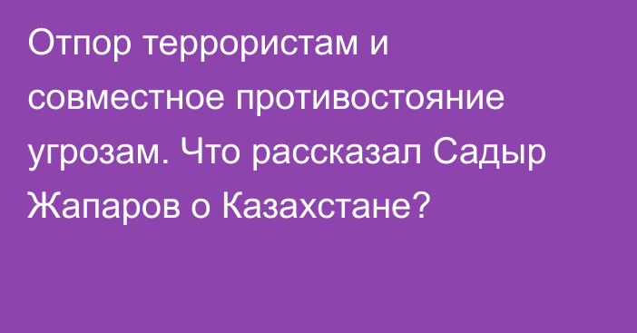 Отпор террористам и совместное противостояние угрозам. Что рассказал Садыр Жапаров о Казахстане?