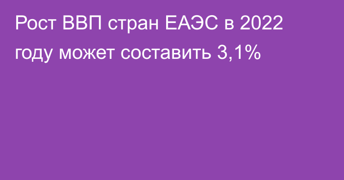 Рост ВВП стран ЕАЭС в 2022 году может составить 3,1%