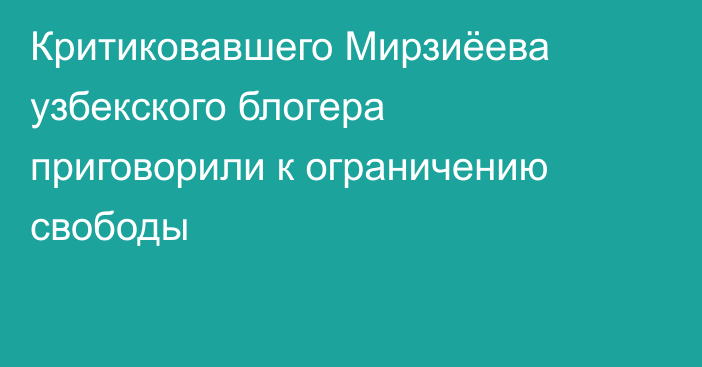 Критиковавшего Мирзиёева узбекского блогера приговорили к ограничению свободы