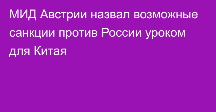 МИД Австрии назвал возможные санкции против России уроком для Китая