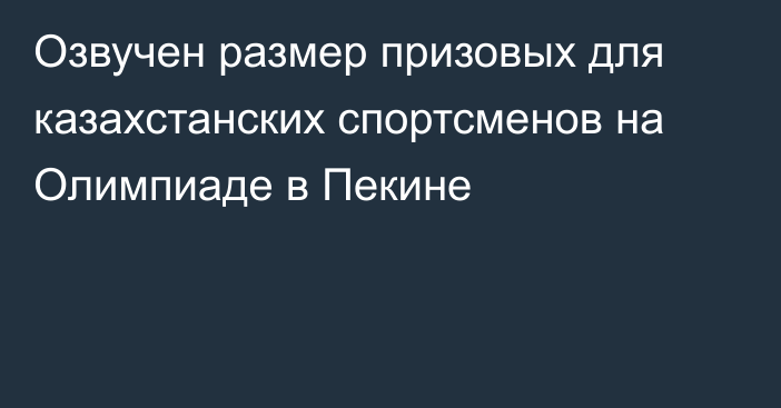 Озвучен размер призовых для казахстанских спортсменов на Олимпиаде в Пекине