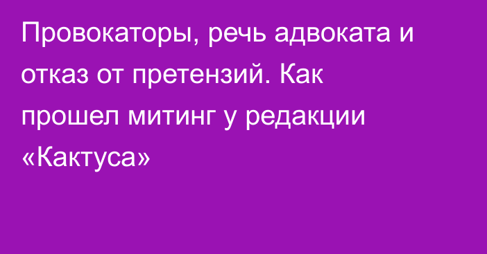 Провокаторы, речь адвоката и отказ от претензий. Как прошел митинг у редакции «Кактуса»