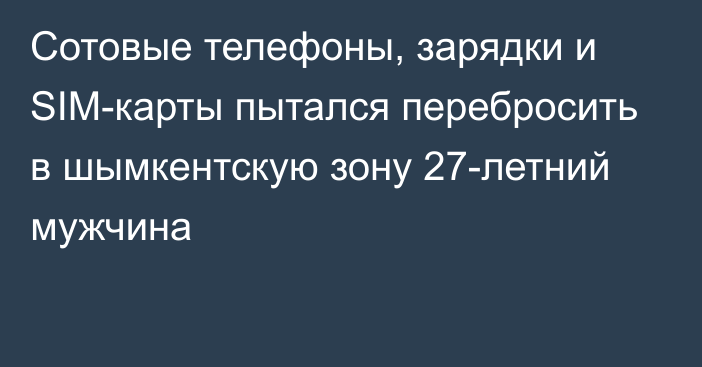 Сотовые телефоны, зарядки и SIM-карты пытался перебросить в шымкентскую зону 27-летний мужчина