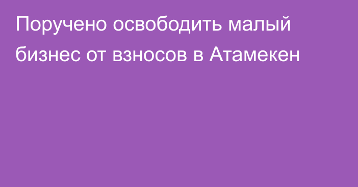 Поручено освободить малый бизнес от взносов в Атамекен