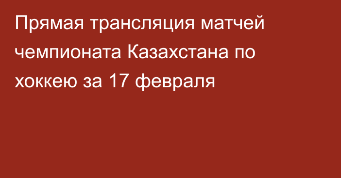 Прямая трансляция матчей чемпионата Казахстана по хоккею за 17 февраля