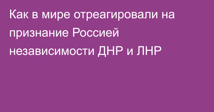 Как в мире отреагировали на признание Россией независимости ДНР и ЛНР