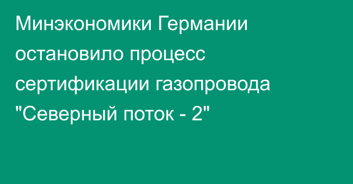 Минэкономики Германии остановило процесс сертификации газопровода 