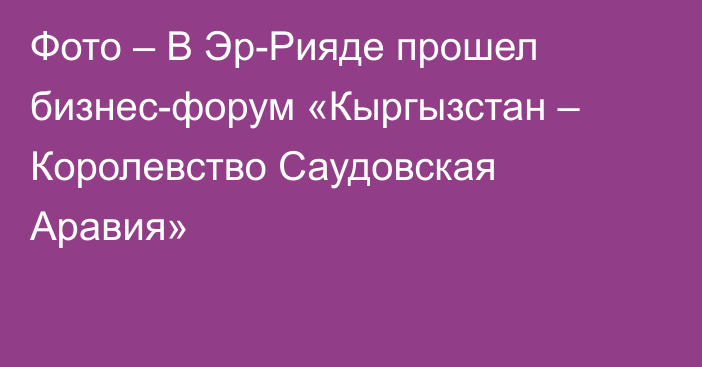 Фото – В Эр-Рияде прошел бизнес-форум «Кыргызстан – Королевство Саудовская Аравия»