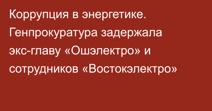 Коррупция в энергетике. Генпрокуратура задержала экс-главу «Ошэлектро» и сотрудников «Востокэлектро»