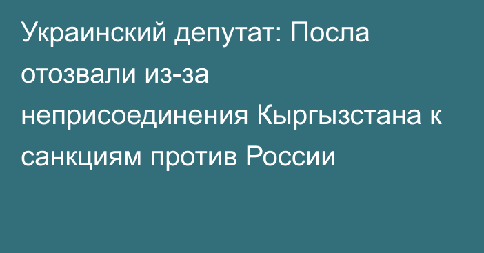 Украинский депутат: Посла отозвали из-за неприсоединения Кыргызстана к санкциям против России