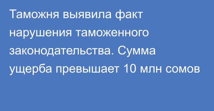 Таможня выявила факт нарушения таможенного законодательства. Сумма ущерба превышает 10 млн сомов