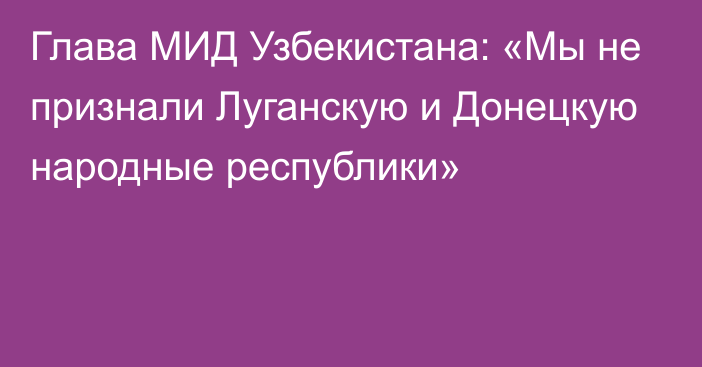 Глава МИД Узбекистана: «Мы не признали Луганскую и Донецкую народные республики»