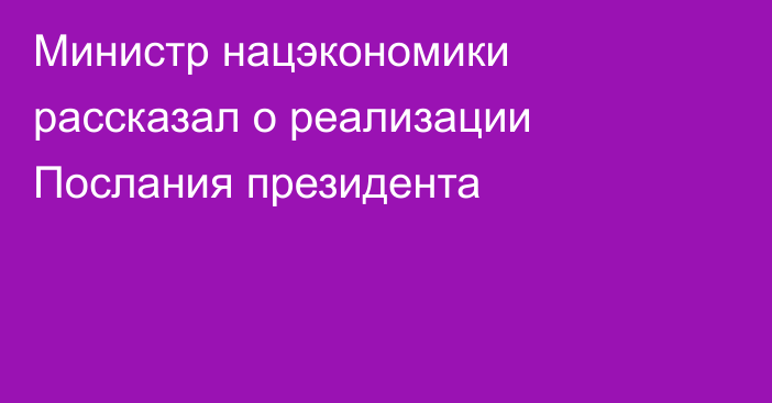 Министр нацэкономики рассказал о реализации Послания президента