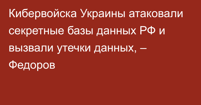 Кибервойска Украины атаковали секретные базы данных РФ и вызвали утечки данных, – Федоров