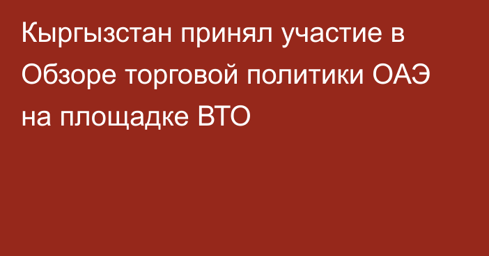 Кыргызстан принял участие в Обзоре торговой политики ОАЭ на площадке ВТО