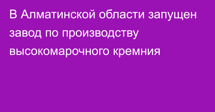 В Алматинской области запущен завод по производству высокомарочного кремния