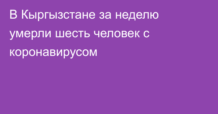 В Кыргызстане за неделю умерли шесть человек с коронавирусом