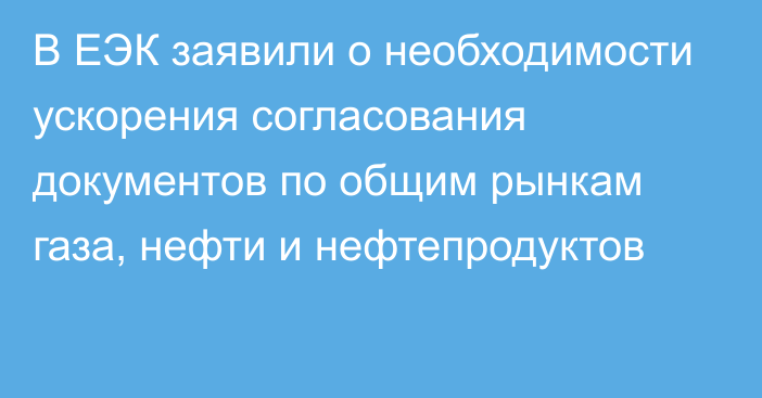 В ЕЭК заявили о необходимости ускорения согласования документов по общим рынкам газа, нефти и нефтепродуктов